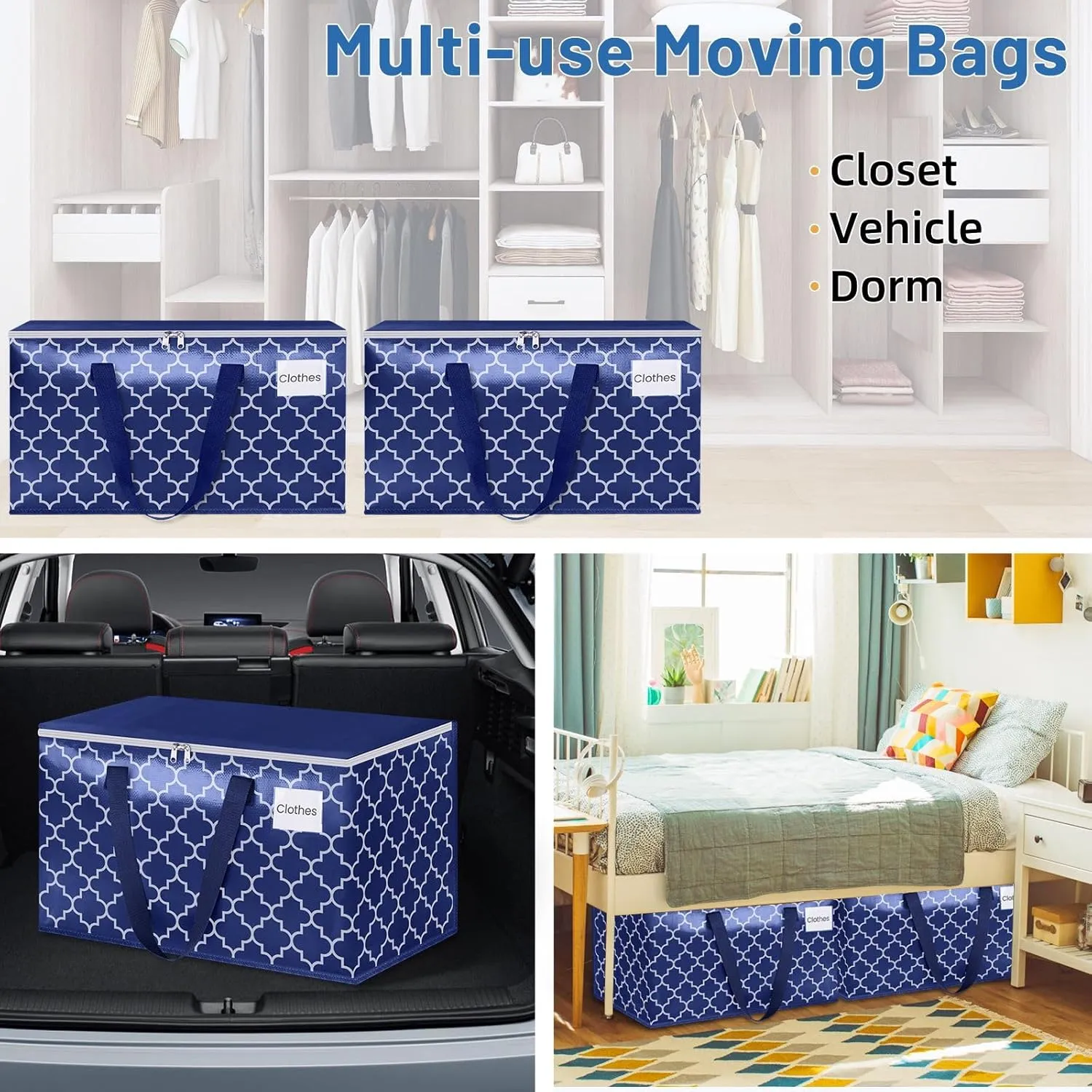 Moving Bags, Extra Large Moving Supplies, Heavy Duty Storage Bags, Packing Bags with Reinforced Zippers & Handles, Collapsible Packing Boxes, Storage Totes for Moving, Packing, 125L, 10 Packs