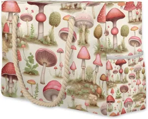 Mushroom Chic Large Beach Tote Bag Women Waterproof Sandproof Zipper Mushroom Beach Bag for Pool Gym Grocery Travel with Wet Pocket