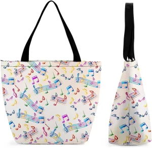 Musical-with-staves Pattern Women Large Shoulder Bag with Zipper Handbag for Travel Work Totes Top Handle Purse
