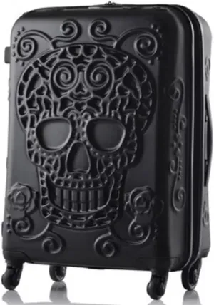 N/A 20" 24" 28" Inch Skull Travel Suitcase Spinner Rolling Luggage Trolley Bag for Traveling,Black,20"
