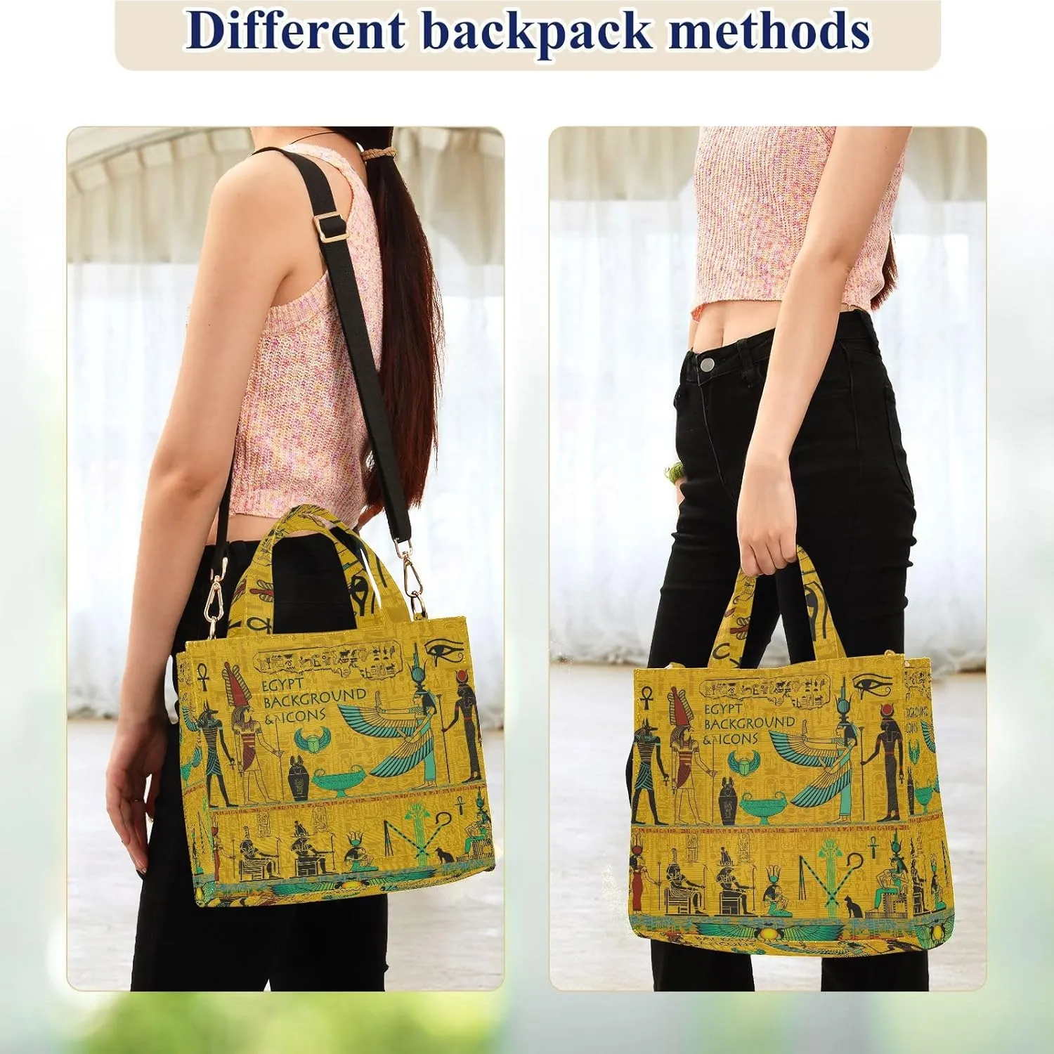 Naanle Stylish Ancient Egypt Hieroglyphics Large Crossbody Tote Bag for Work Beach Gym Shopping Grocery