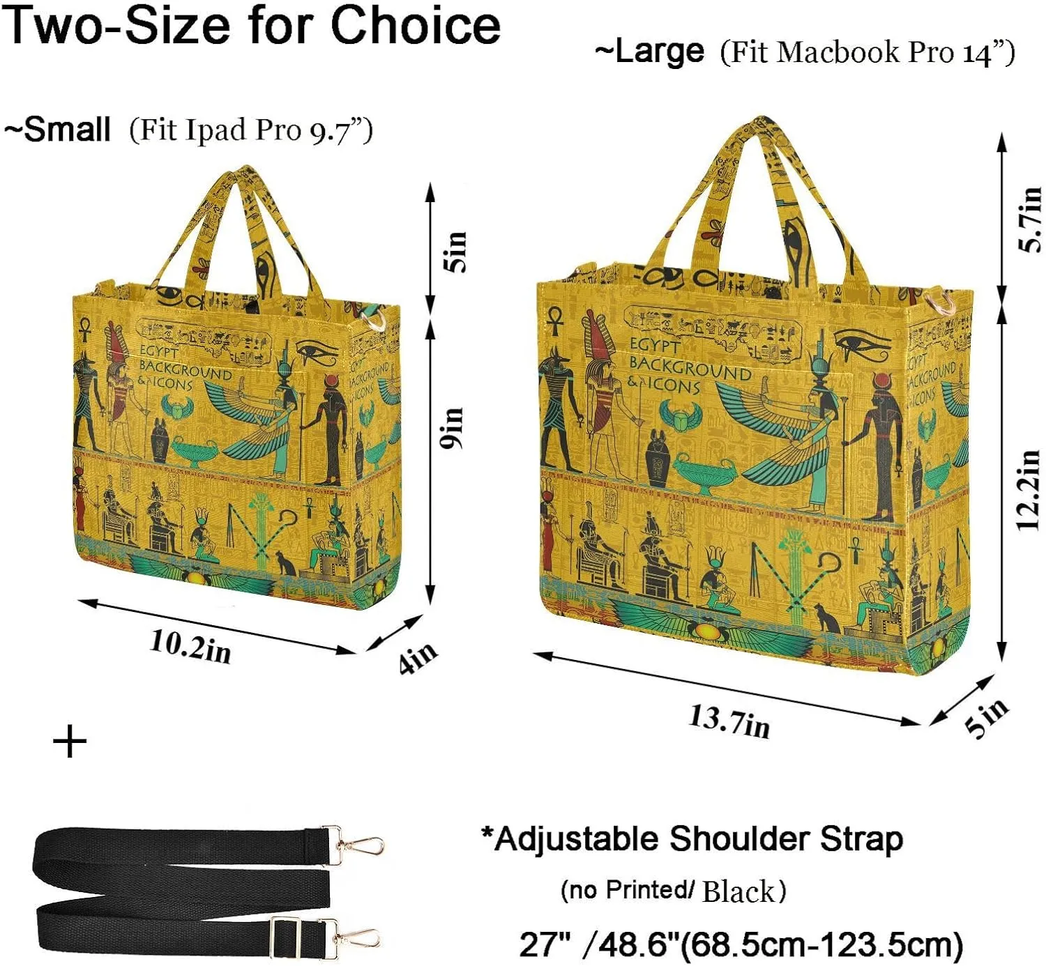 Naanle Stylish Ancient Egypt Hieroglyphics Large Crossbody Tote Bag for Work Beach Gym Shopping Grocery