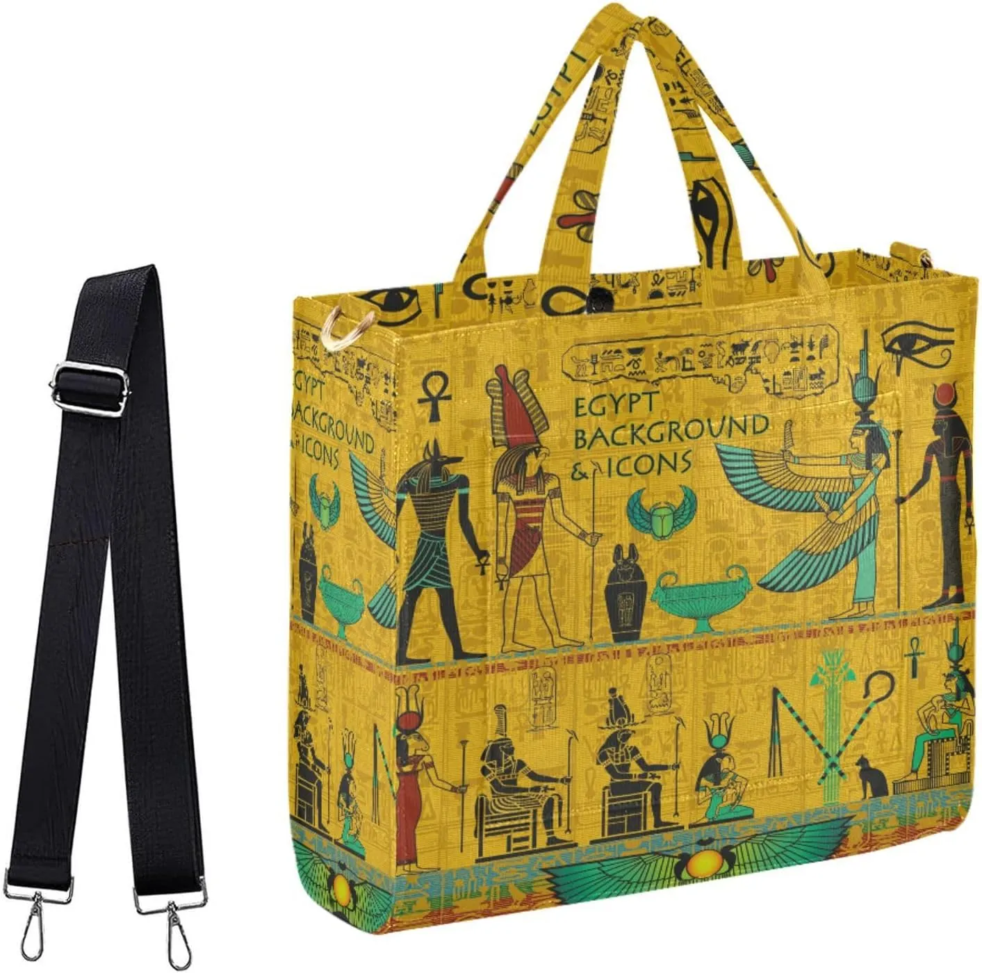 Naanle Stylish Ancient Egypt Hieroglyphics Large Crossbody Tote Bag for Work Beach Gym Shopping Grocery