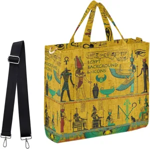 Naanle Stylish Ancient Egypt Hieroglyphics Large Crossbody Tote Bag for Work Beach Gym Shopping Grocery