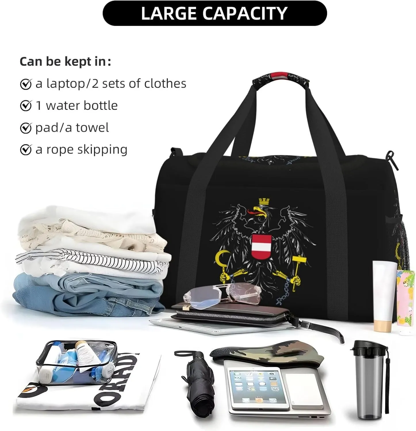 National Emblem Of Austria Travel Duffel Bag Large Foldable Waterproof Overnight Bag For Beach Swim Bags Pool Sports Gym