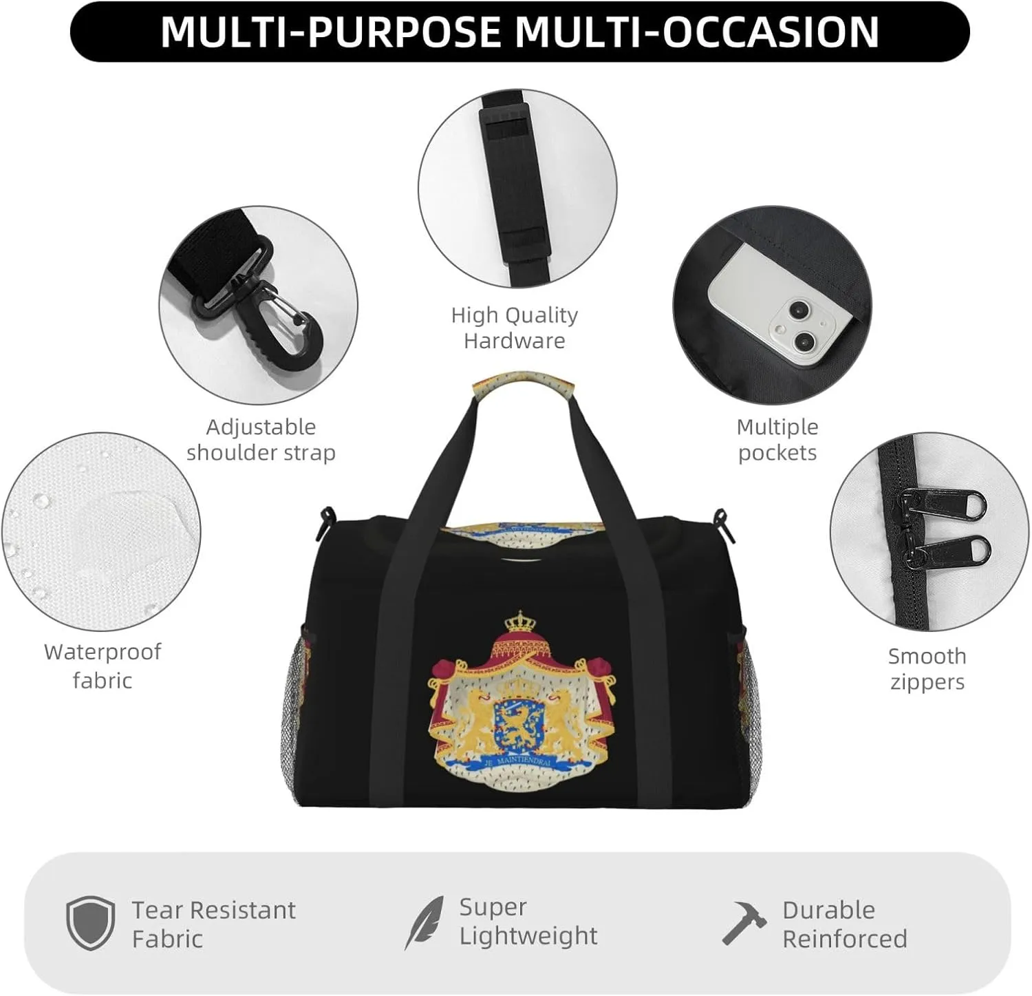 National Emblem Of Dutch Travel Duffel Bag Large Foldable Waterproof Overnight Bag For Beach Swim Bags Pool Sports Gym