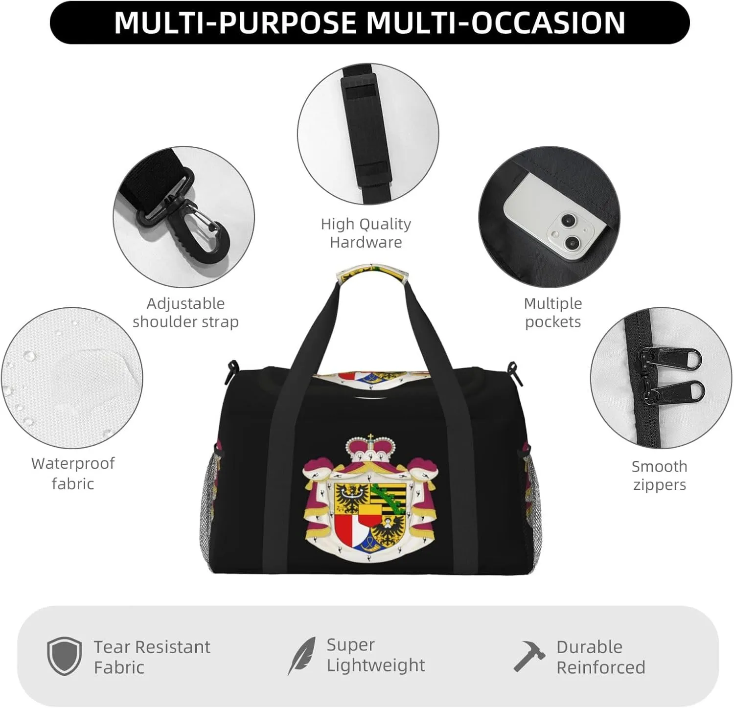 National Emblem Of Liechtensteins Travel Duffel Bag Large Foldable Waterproof Overnight Bag For Beach Swim Bags Pool Sports Gym