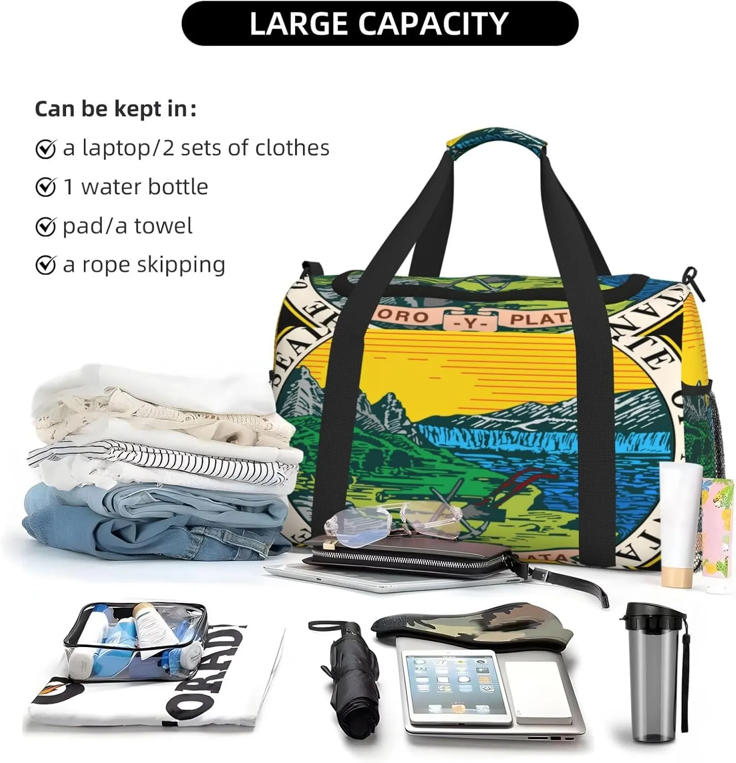 National Emblem Of Montana Travel Duffel Bag Large Foldable Waterproof Overnight Bag For Beach Swim Bags Pool Sports Gym