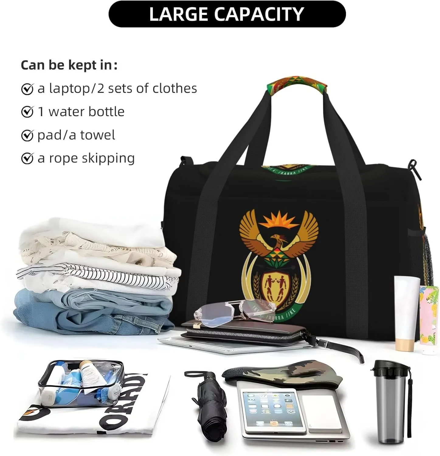 National Emblem Of South Africa Travel Duffel Bag Large Foldable Waterproof Overnight Bag For Beach Swim Bags Pool Sports Gym