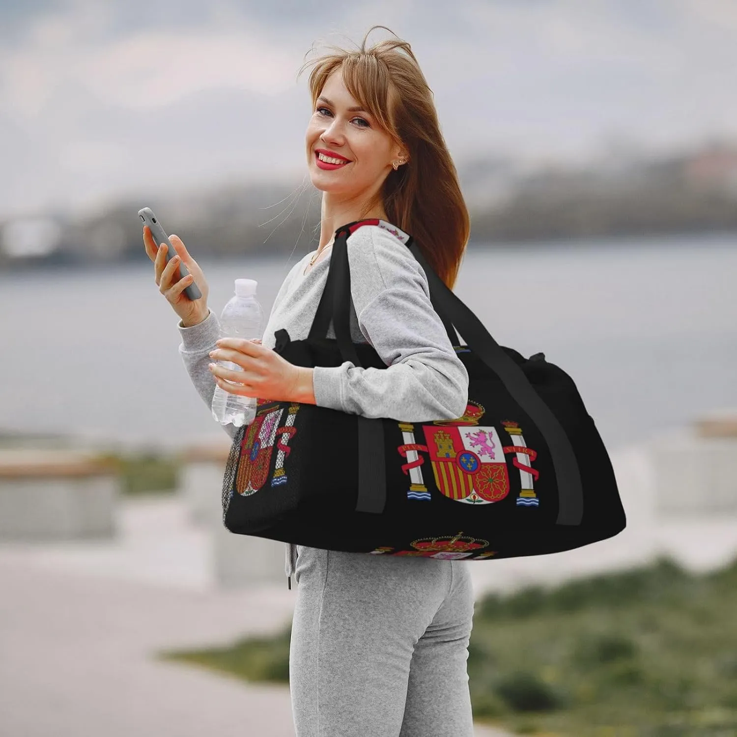 National Emblem Of Spanish Travel Duffel Bag Large Foldable Waterproof Overnight Bag For Beach Swim Bags Pool Sports Gym