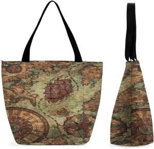 Nautical Sea Map Compass Sailing Ship Large Fashion Totes Bag Women's Casual Purses Work Handbags Shopping Bag