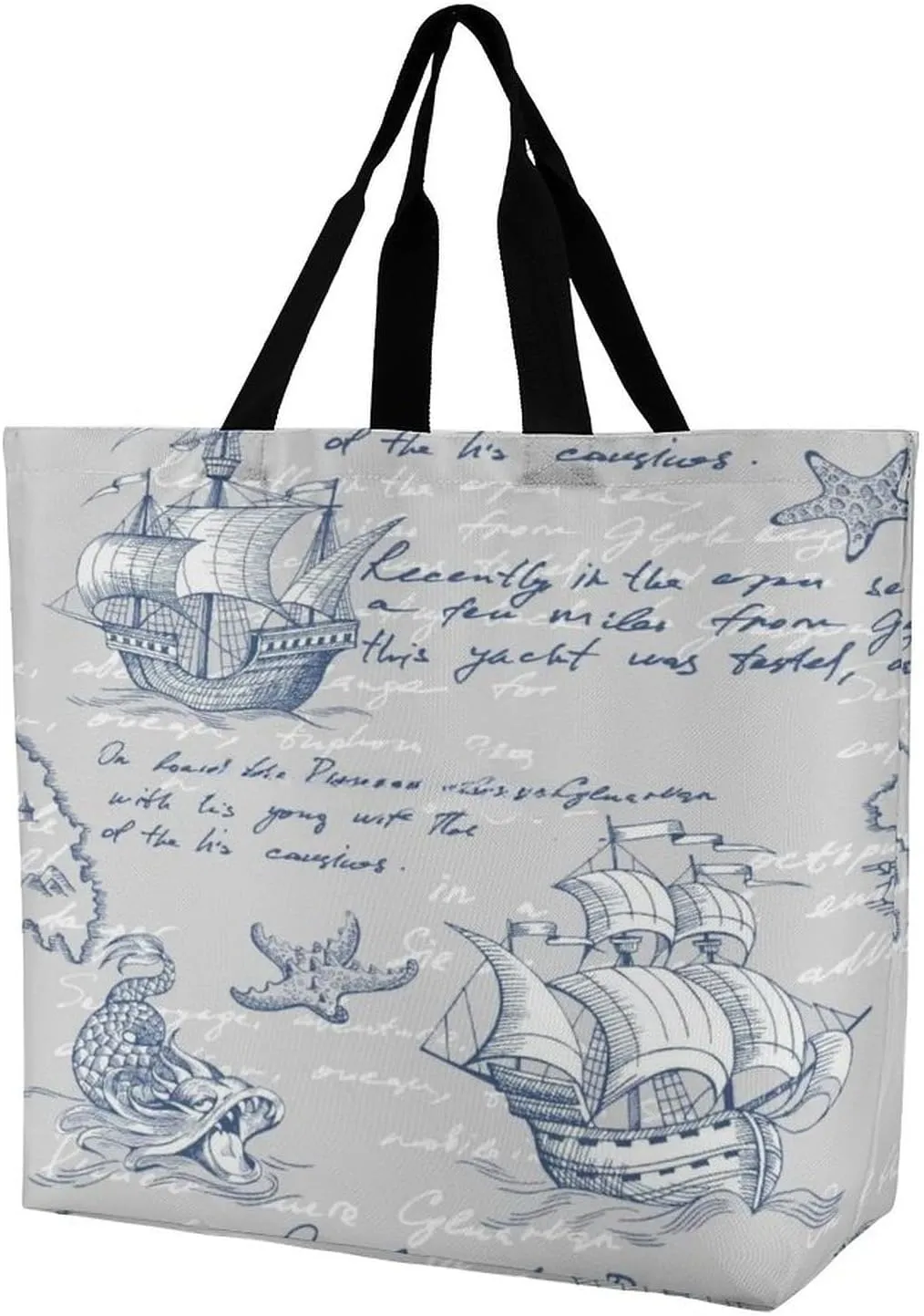 Nautical Sea Map Compass Sailing Ship Large Totes Bag Women's Casual Purses Work Handbags Shopping Bag