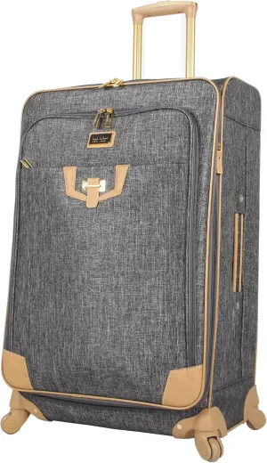 Nicole Miller New York Designer Luggage Collection - Large 28 Inch Expandable Softside Suitcase - Lightweight Checked Bag With 4-Rolling Spinner Wheels (Paige Silver)