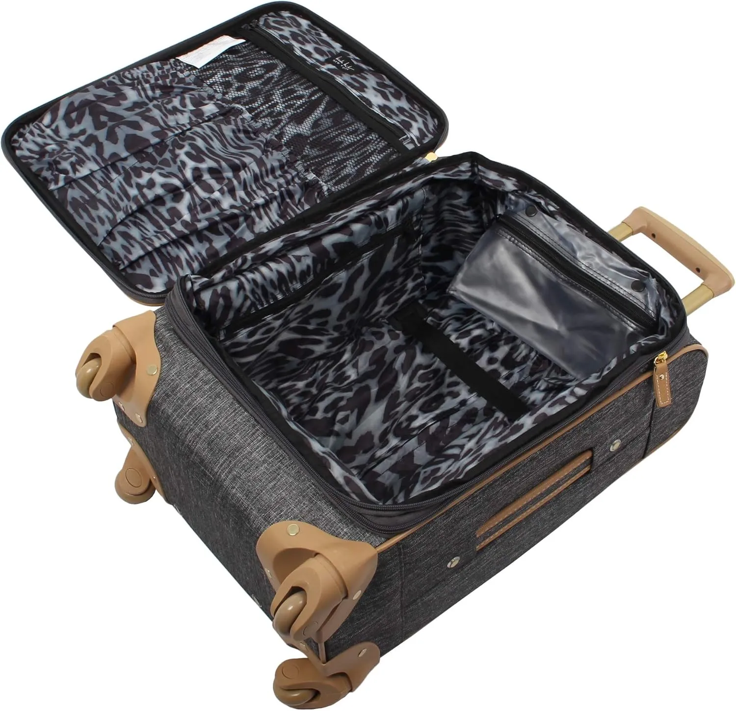Nicole Miller New York Designer Luggage Collection - Large 28 Inch Expandable Softside Suitcase - Lightweight Checked Bag With 4-Rolling Spinner Wheels (Paige Silver)