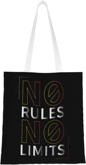 No Rules No Limits Tote Bag for Women Canvas Shopping Bags Reusable Large Capacity Casual Shoulder Handbags Grocery Bags DIY Gift Bags