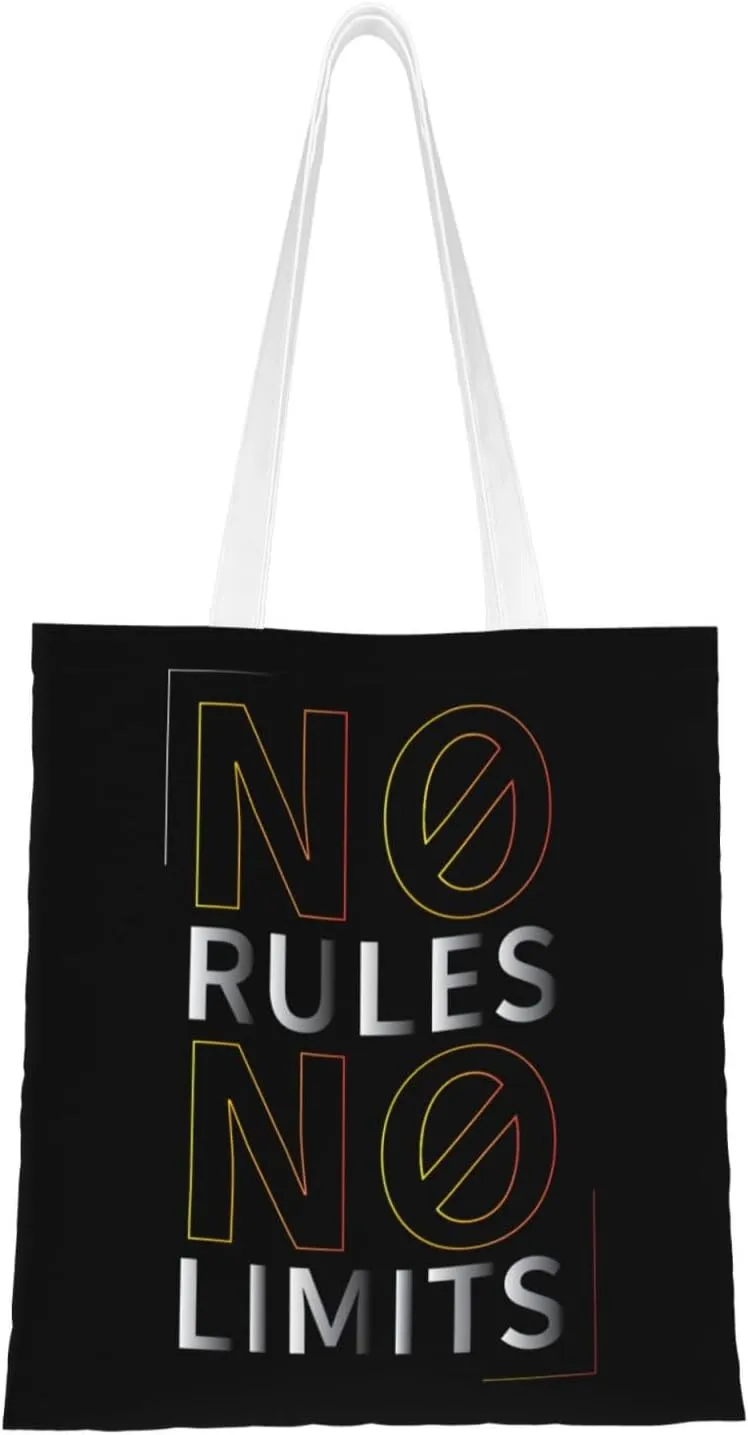 No Rules No Limits Tote Bag for Women Canvas Shopping Bags Reusable Large Capacity Casual Shoulder Handbags Grocery Bags DIY Gift Bags