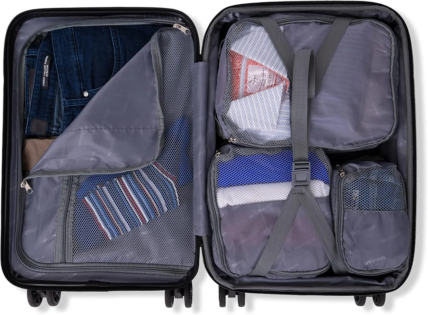 NONSTOP New York Elite Luggage Expandable Lightweight Spinner Wheels hard side shell Travel Suitcase Set, TSA Lock, Double USB Port, 3 packing cubes, Charcoal, 3-piece Set (20/24/28) W/Power Bank