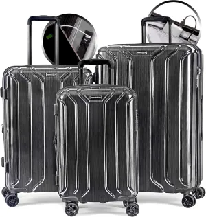 NONSTOP New York Elite Luggage Expandable Lightweight Spinner Wheels hard side shell Travel Suitcase Set, TSA Lock, Double USB Port, 3 packing cubes, Charcoal, 3-piece Set (20/24/28) W/Power Bank
