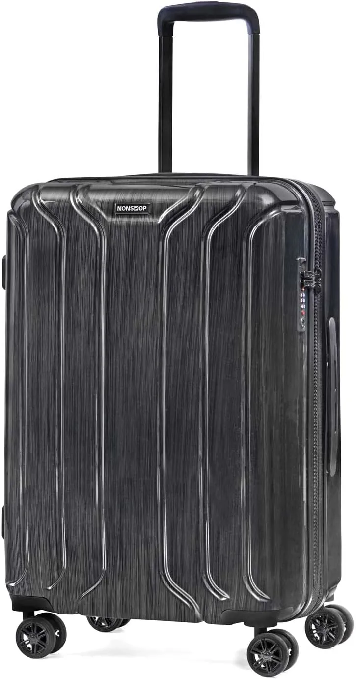 NONSTOP New York Elite Luggage Expandable Lightweight Spinner Wheels hard side shell Travel Suitcase Set, TSA Lock, Double USB Port, 3 packing cubes, Charcoal, 3-piece Set (20/24/28) W/Power Bank