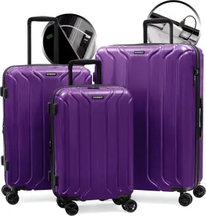 NONSTOP New York Elite Luggage Expandable Lightweight Spinner Wheels hard side shell Travel Suitcase Set, TSA Lock, Double USB Port, 3 packing cubes, Purple, 3-piece Set (20/24/28) W/Power Bank
