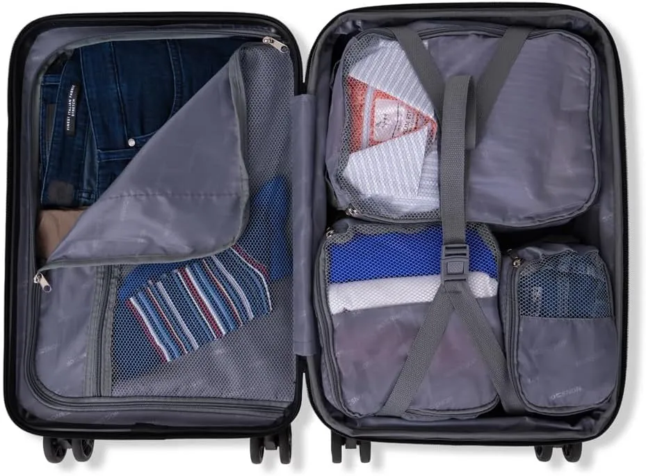 NONSTOP New York Elite Luggage Expandable Lightweight Spinner Wheels hard side shell Travel Suitcase Set, TSA Lock, Double USB Port, 3 packing cubes, Purple, 3-piece Set (20/24/28) W/Power Bank