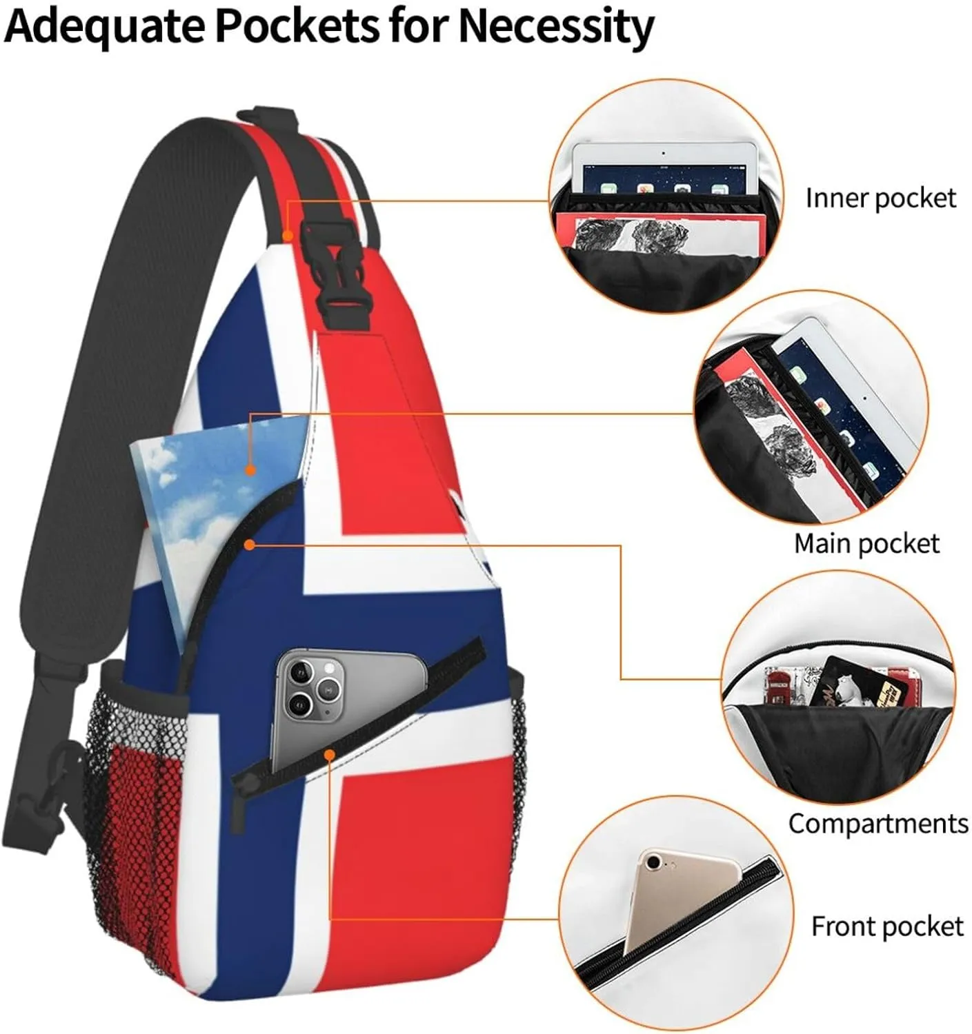 Norwegian flag Men's And Women's Small Crossbody Bags Chest Bags Daily Bags Are Suitable For Outdoor Hiking Trips