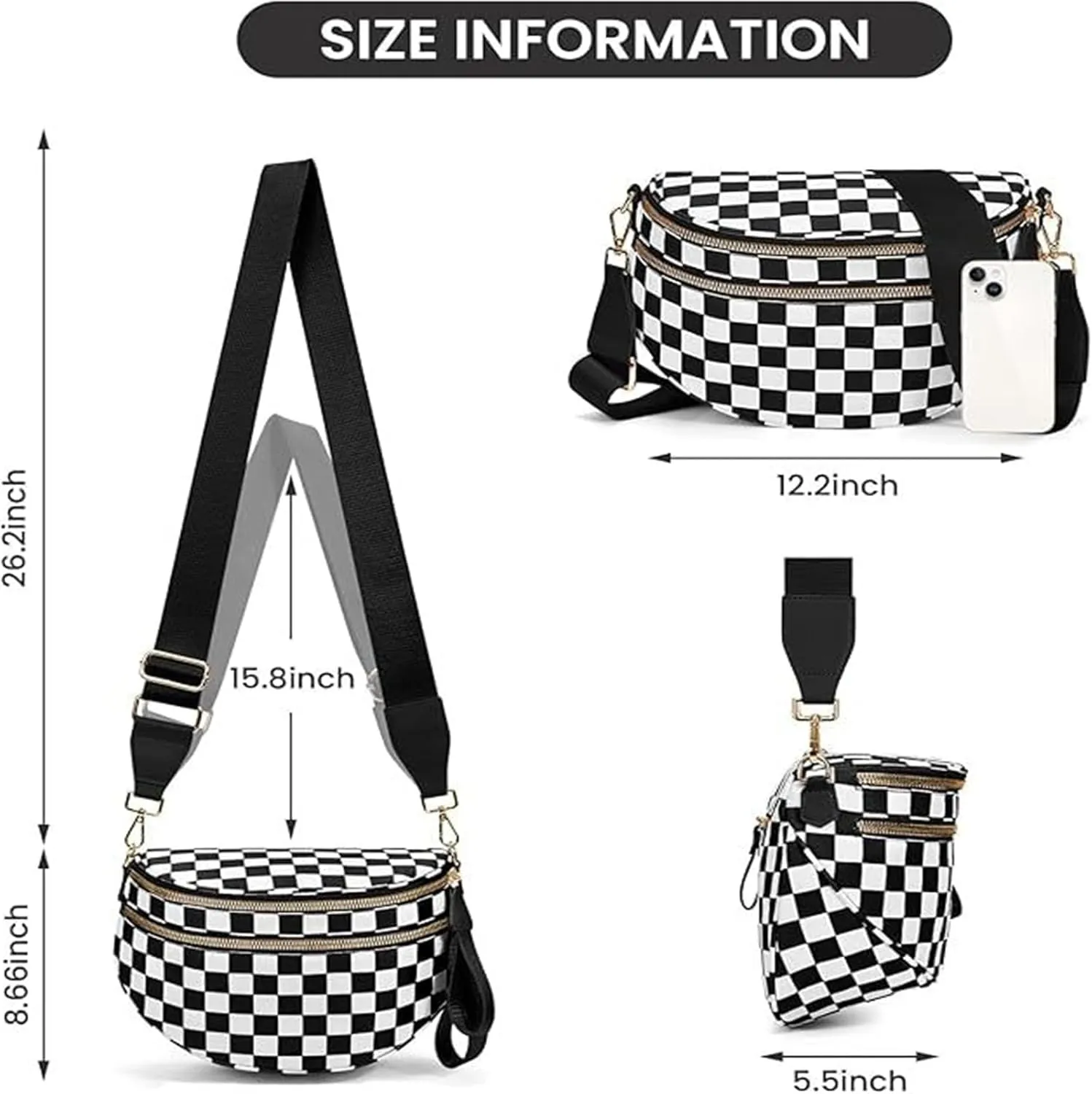 Nuvore comfort bag, Nuvore Crossbody Bag, Lightweight Messenger Bag, Checkered Bum Bags for Women Crossbody, Large Capacity