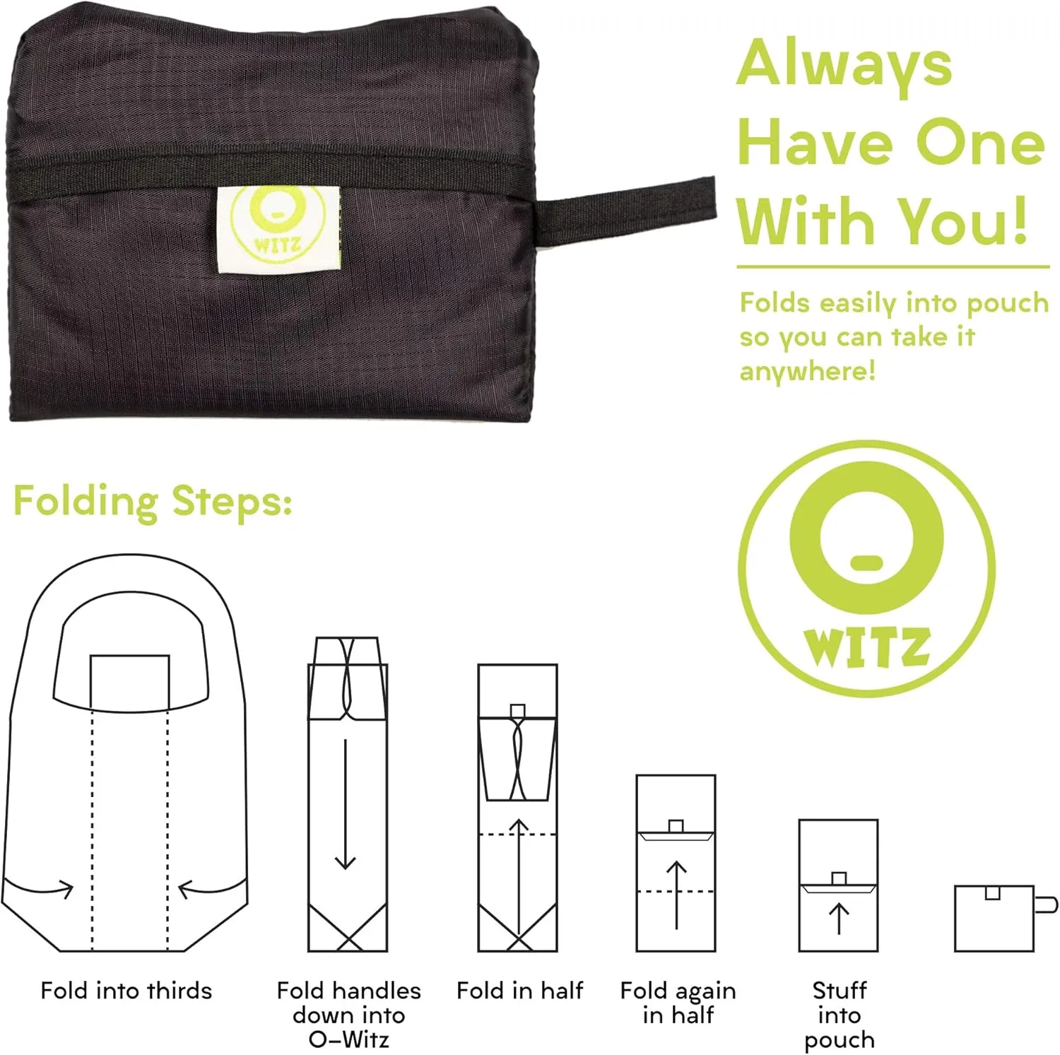 O-WITZ Reusable Grocery Bags | Vibrant Tote Bag For Groceries, Gym, Office, Beach & More | Washable Design With Large Handles For Maximum Convenience | Folds Into Small Pouch, 5 Pack, Black and White