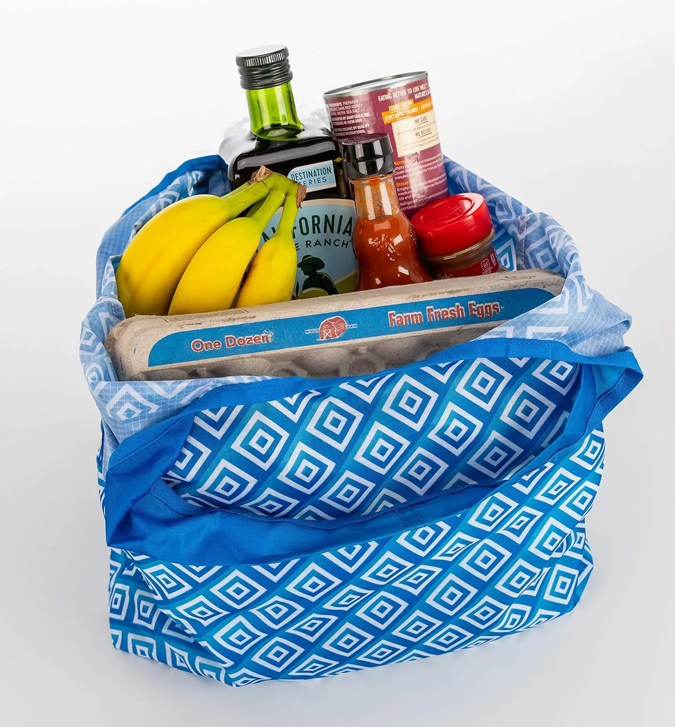 O-WITZ Reusable Grocery Bags | Vibrant Tote Bag For Groceries, Gym, Office, Beach, Toys & More | Washable Design With Large Handles For Maximum Convenience | Folds Into A Small Pouch, 3 pack, Blue