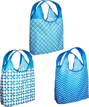 O-WITZ Reusable Grocery Bags | Vibrant Tote Bag For Groceries, Gym, Office, Beach, Toys & More | Washable Design With Large Handles For Maximum Convenience | Folds Into A Small Pouch, 3 pack, Blue