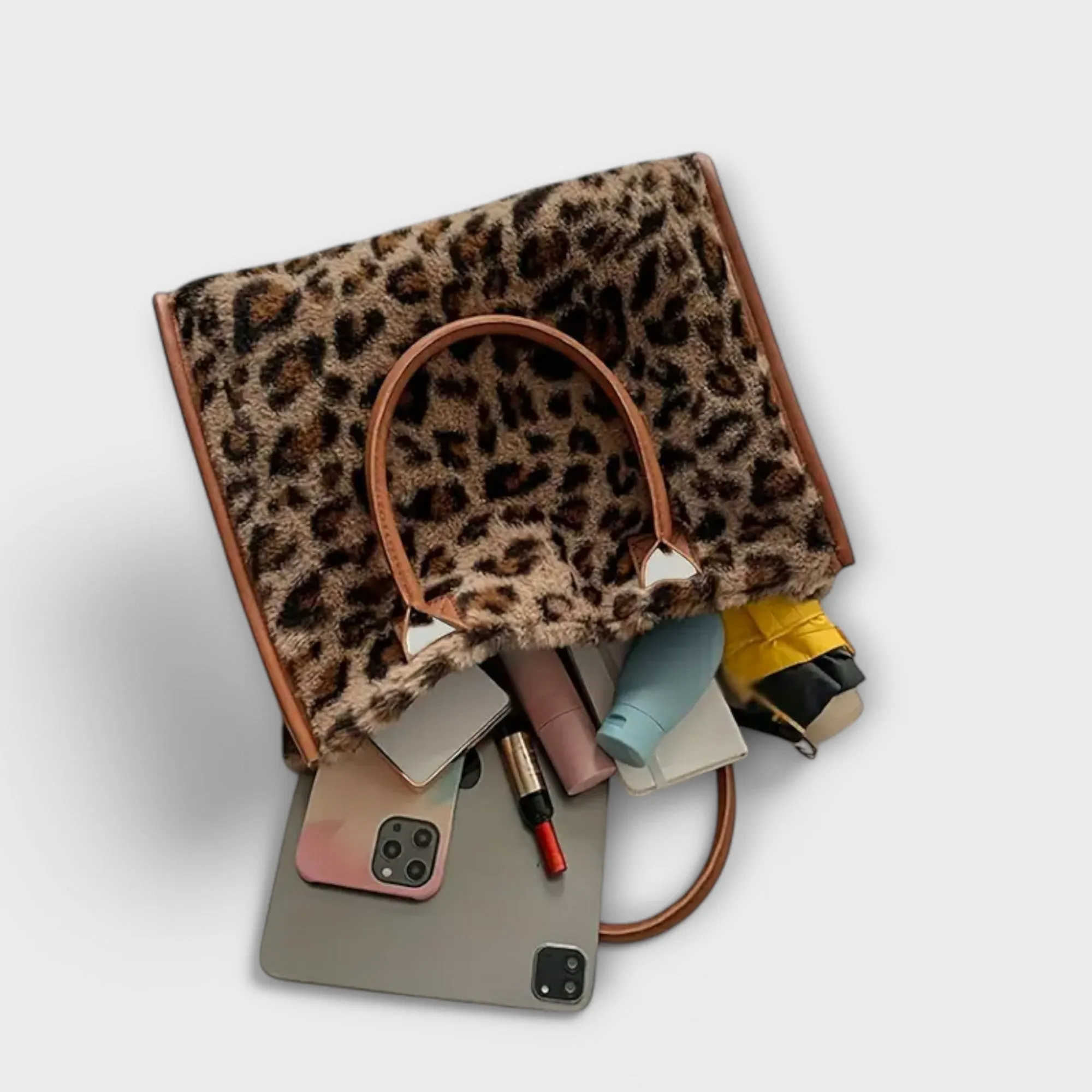 Odalys - Chic Leopard Print Plush Tote
