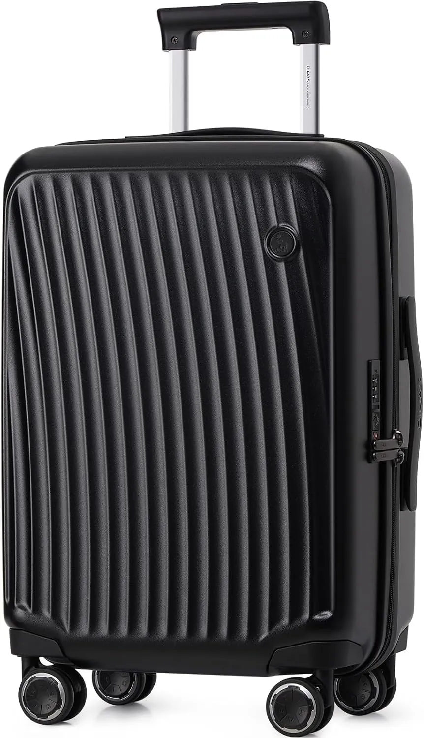 OIWAS 20 Inch Carry On Luggage, Hard Shell Suitcases with 8 Spinner Wheel, TSA Lock, Waterproof Compartment and Smooth Zippers, Lightweight Travel Luggage Airline Approved for Short Trip, Black