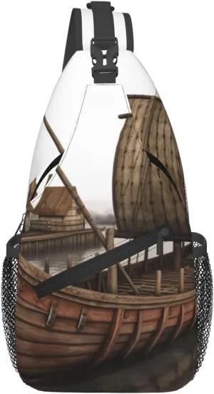 Old Viking Boat Crossbody Bags for Men Women Fashion Sling Backpack Casual Chest Bag Travel Hiking Daypack