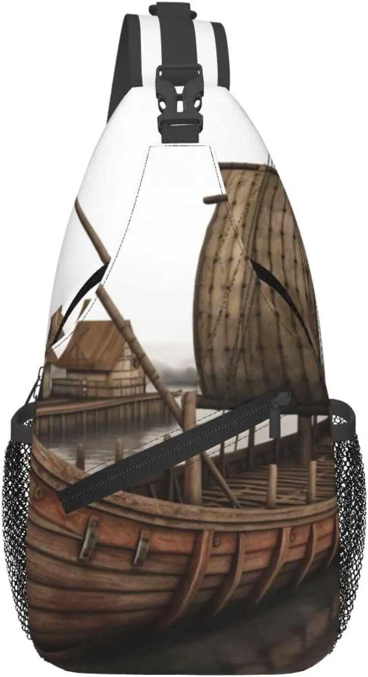 Old Viking Boat Crossbody Bags for Men Women Fashion Sling Backpack Casual Chest Bag Travel Hiking Daypack