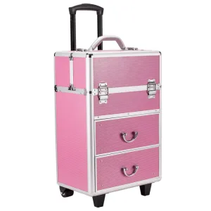 OmySalon Professional Rolling Makeup Train Case, Large Capacity Aluminum Trolley With Drawers&360° Swivel Wheels For Manicurists/Hairdressers/Artists