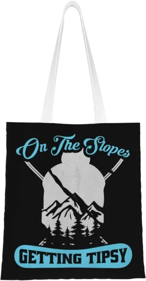 On The Slopes Getting Tipsy Tote Bag for Women Canvas Shopping Bags Reusable Beach Bag Grocery Bags Tote Shoulder Bag Gift Bags