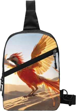 Orange Red Phoenix Printed men's and women's foldable crossbody bags, sports crossbody bags, perfect fashion combination