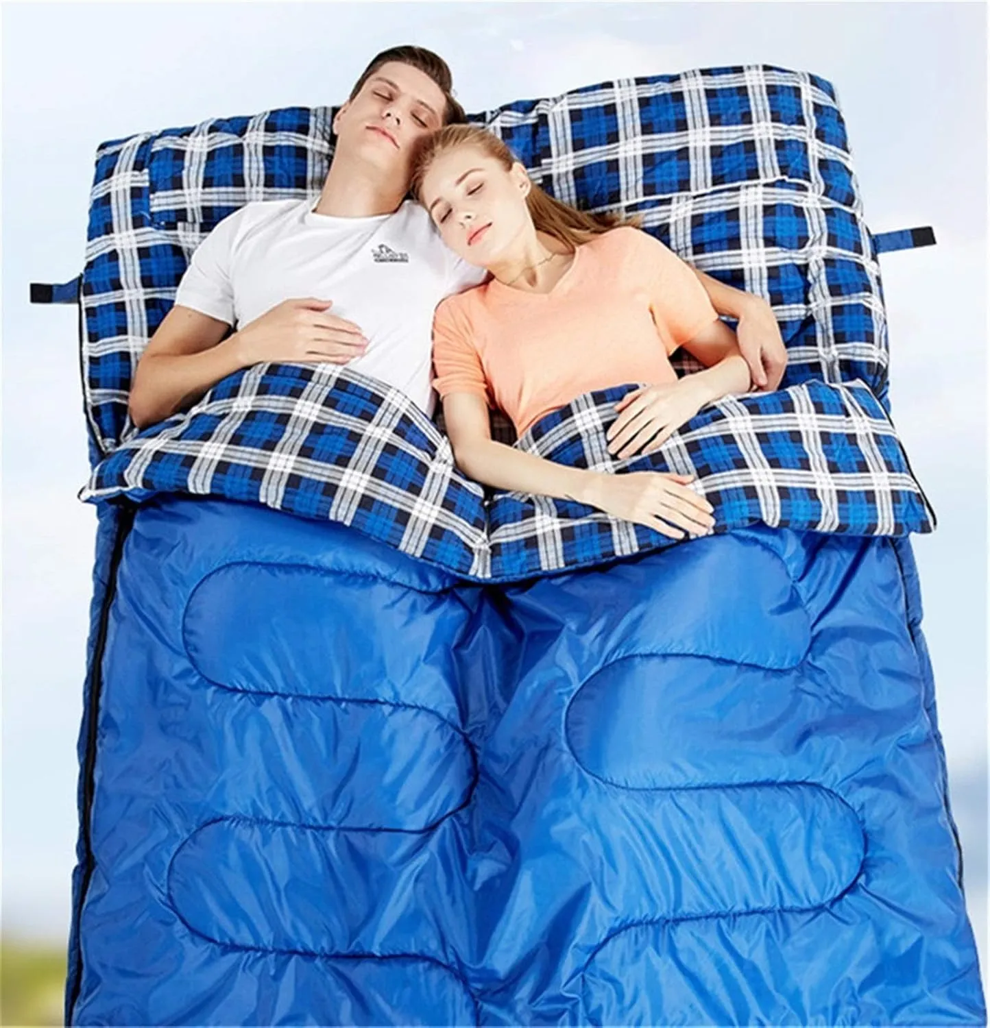 Outdoor Double Sleeping Bag Envelope Splicable Spring and Autumn Camping Hiking Portable Cotton Sleeping Bags 2.2m * 1.45m