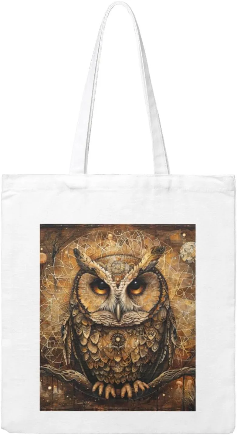 Owl Beliefs Print Canvas Tote Bag Reusable Tote Shoulder Bag for Vacation, Shopping, Work, Gym