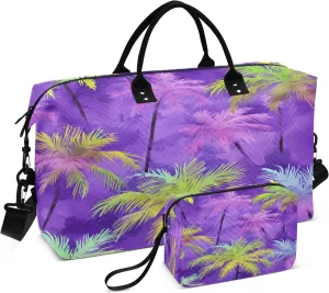 Palm Trees Purple Background Pattern Travel Duffle Bag Gym Yoga Carry on Bags for Men Women Weekender Bag