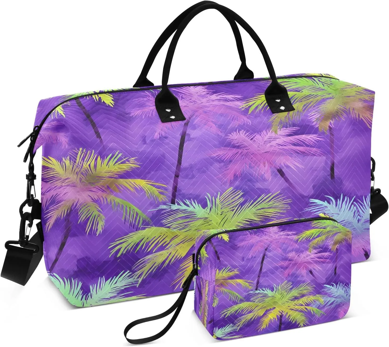 Palm Trees Purple Background Pattern Travel Duffle Bag Gym Yoga Carry on Bags for Men Women Weekender Bag