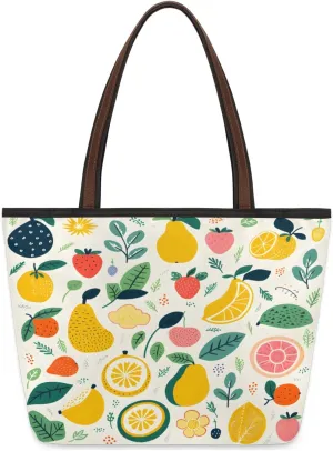 Pear Strawberry Lemon Tote Bag Multi Pocket Zippered Beach Bag Lightweight Waterproof Handbag