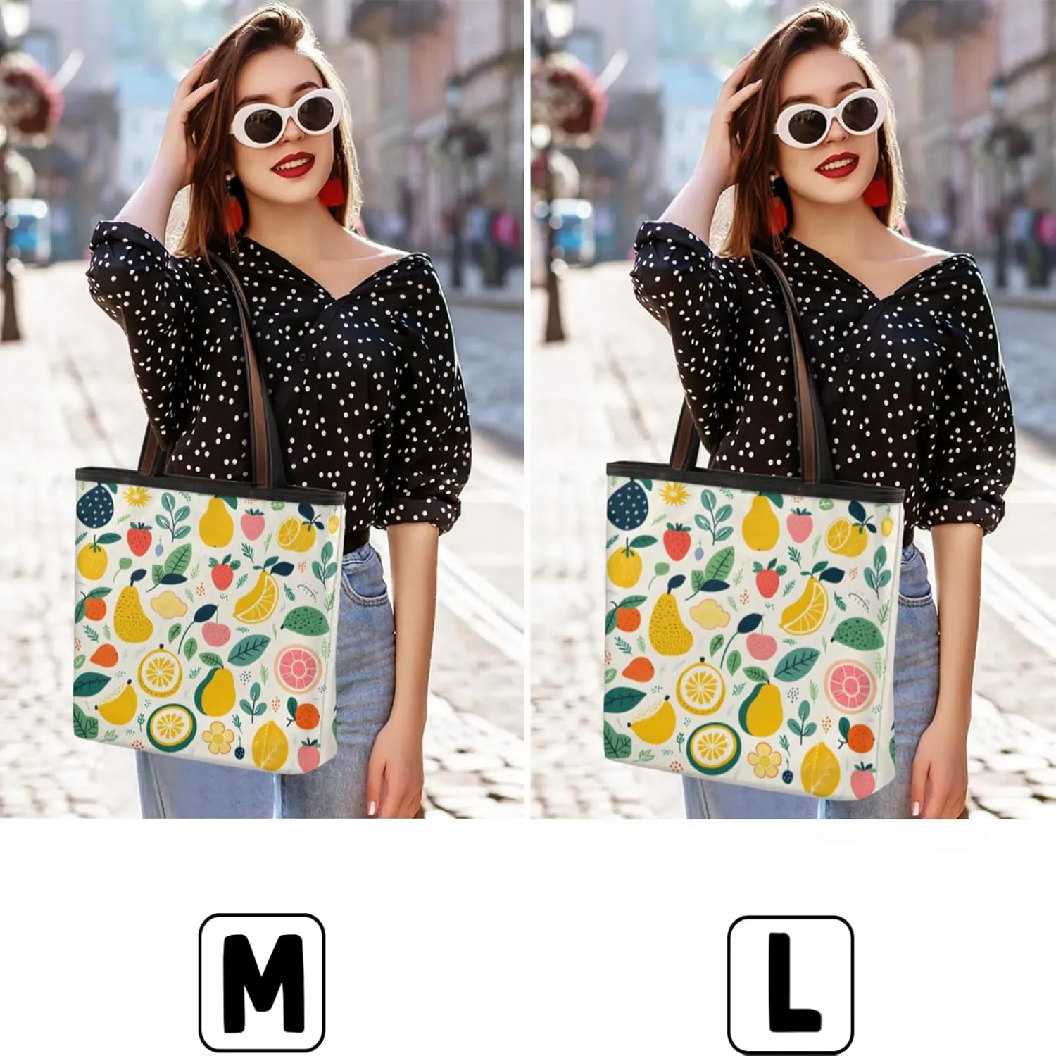 Pear Strawberry Lemon Tote Bag Multi Pocket Zippered Beach Bag Lightweight Waterproof Handbag