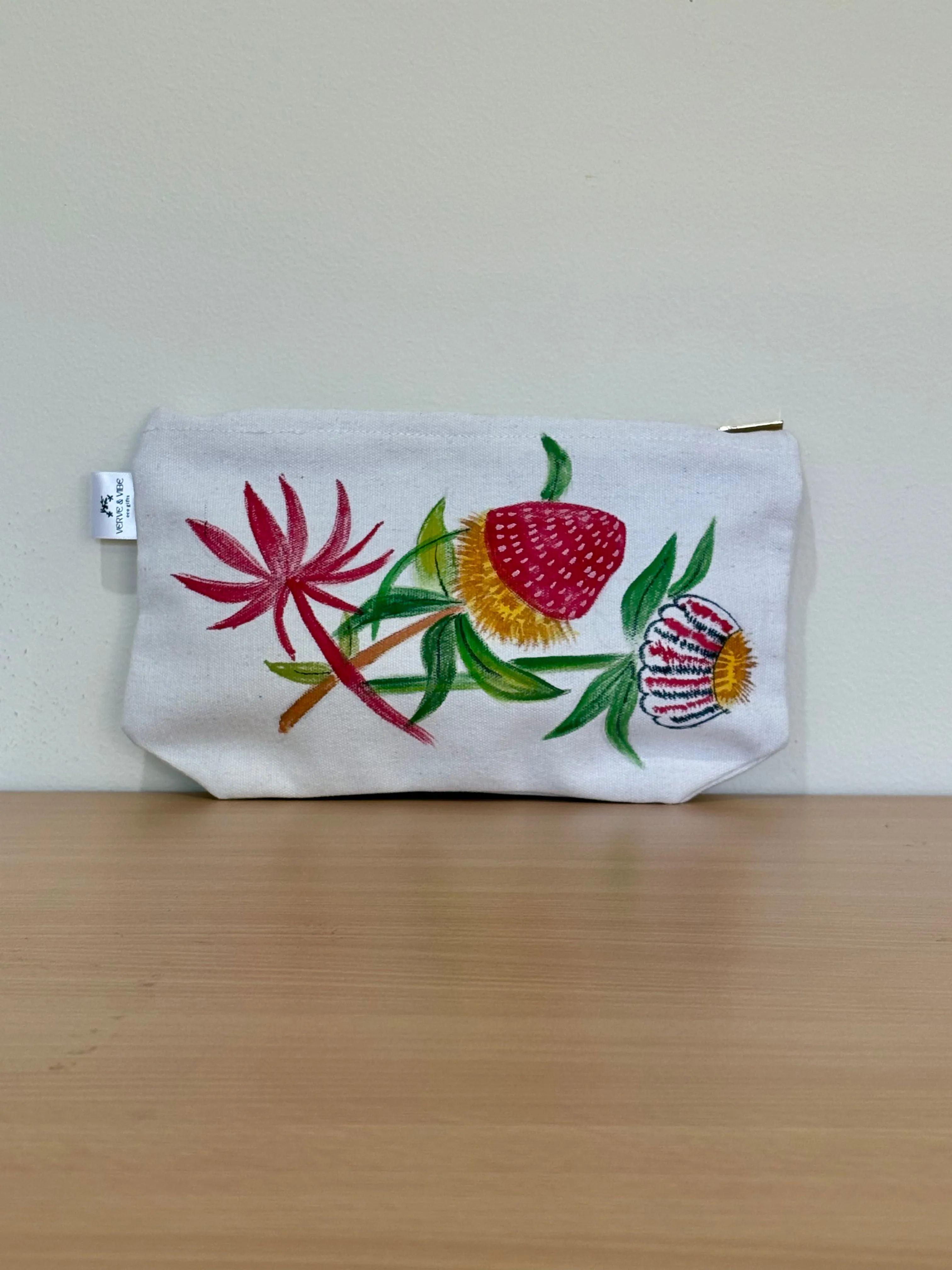 Perky Parrot on Banksia - Hand Painted Canvas Tote Bag
