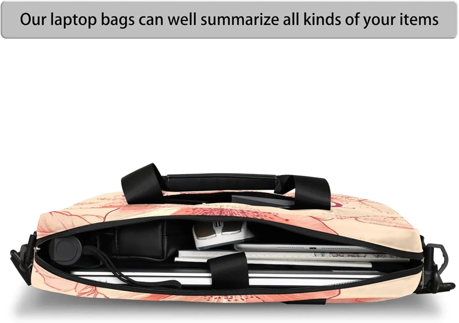 Personalized Name Flower Laptop Bag for Women, Custom Computer Bag Messenger Bags for Work Business, 16 Inch