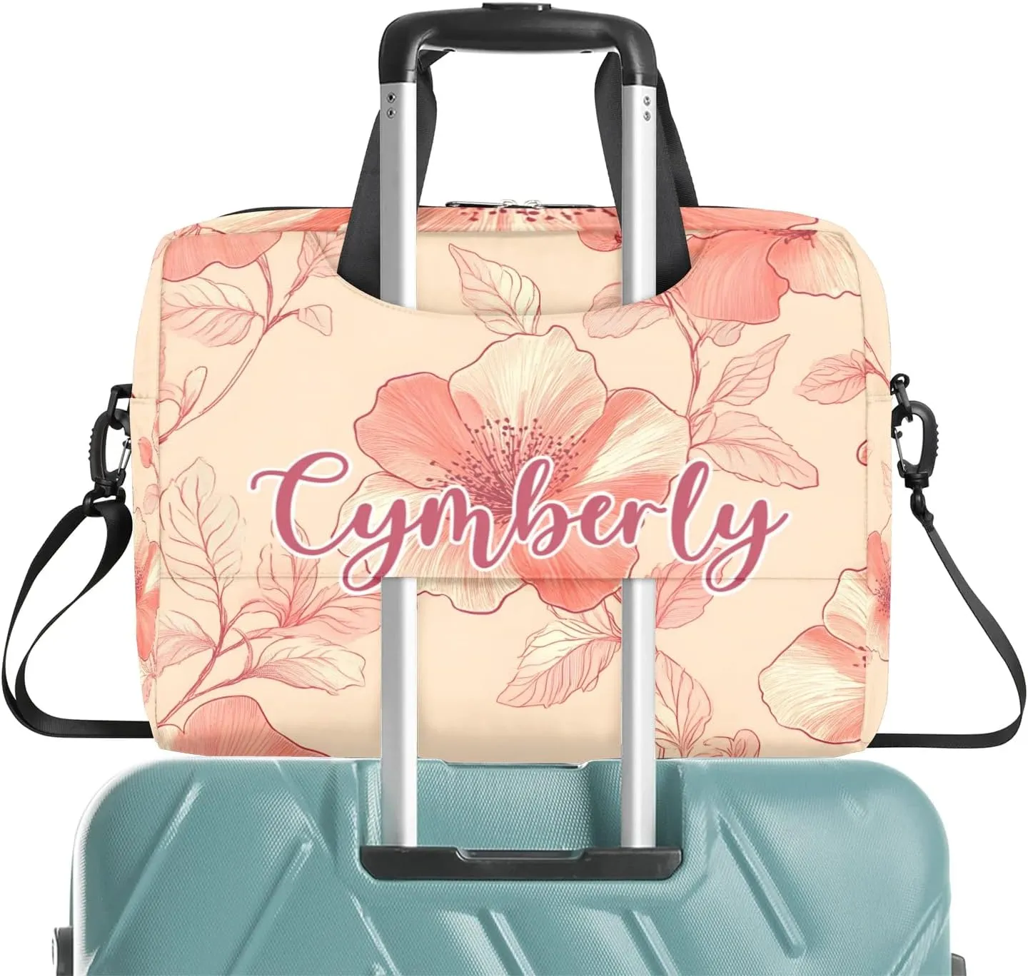 Personalized Name Flower Laptop Bag for Women, Custom Computer Bag Messenger Bags for Work Business, 16 Inch