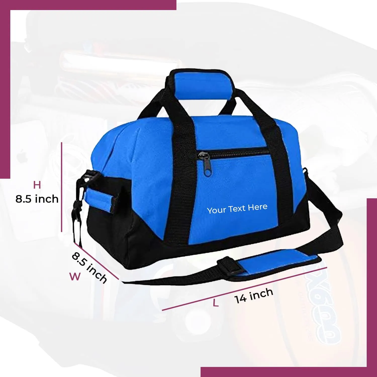 Personalized Passion Small Duffle Bag for Boys and Girls - Perfect Sized 14” Two Toned Travel Duffle - Personalized Name Sports Gym Bag for Storage - Royal Blue