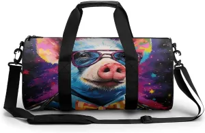 Piggy In Glasses Painting Novelty Large Duffel Bag Lightweight Gym Bag Travel Tote Bags