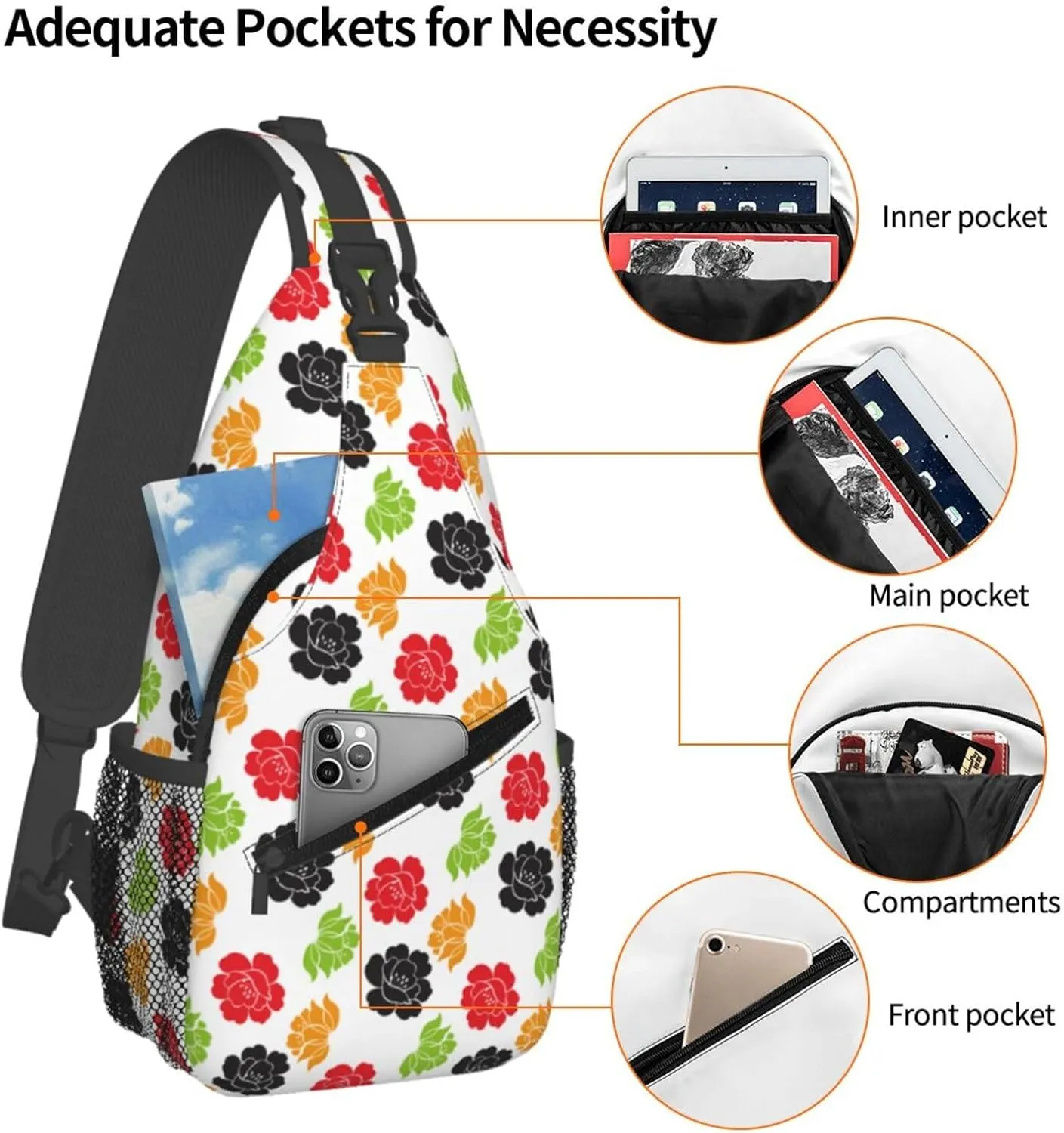 pink flower Chest Bags Crossbody Sling Bag Shoulder Bag Travel Hiking Daypack For Men Women
