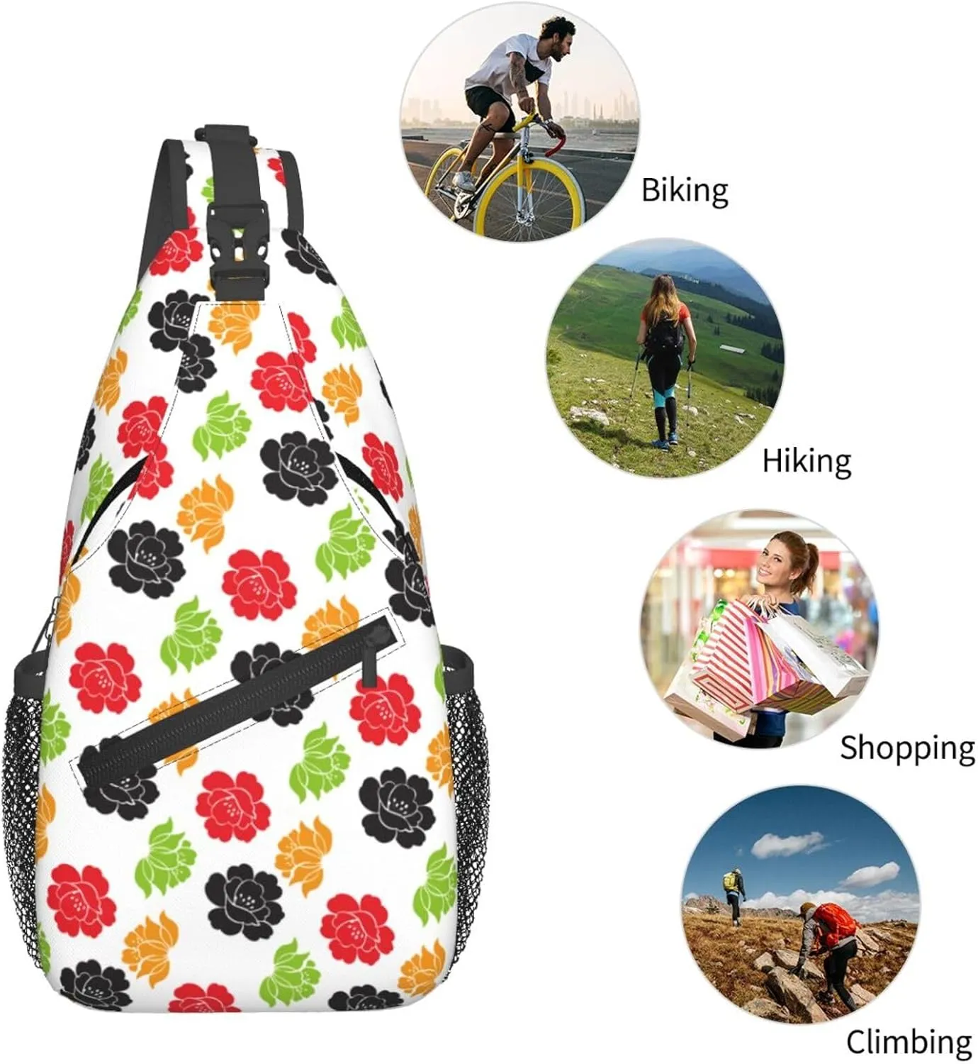 pink flower Chest Bags Crossbody Sling Bag Shoulder Bag Travel Hiking Daypack For Men Women